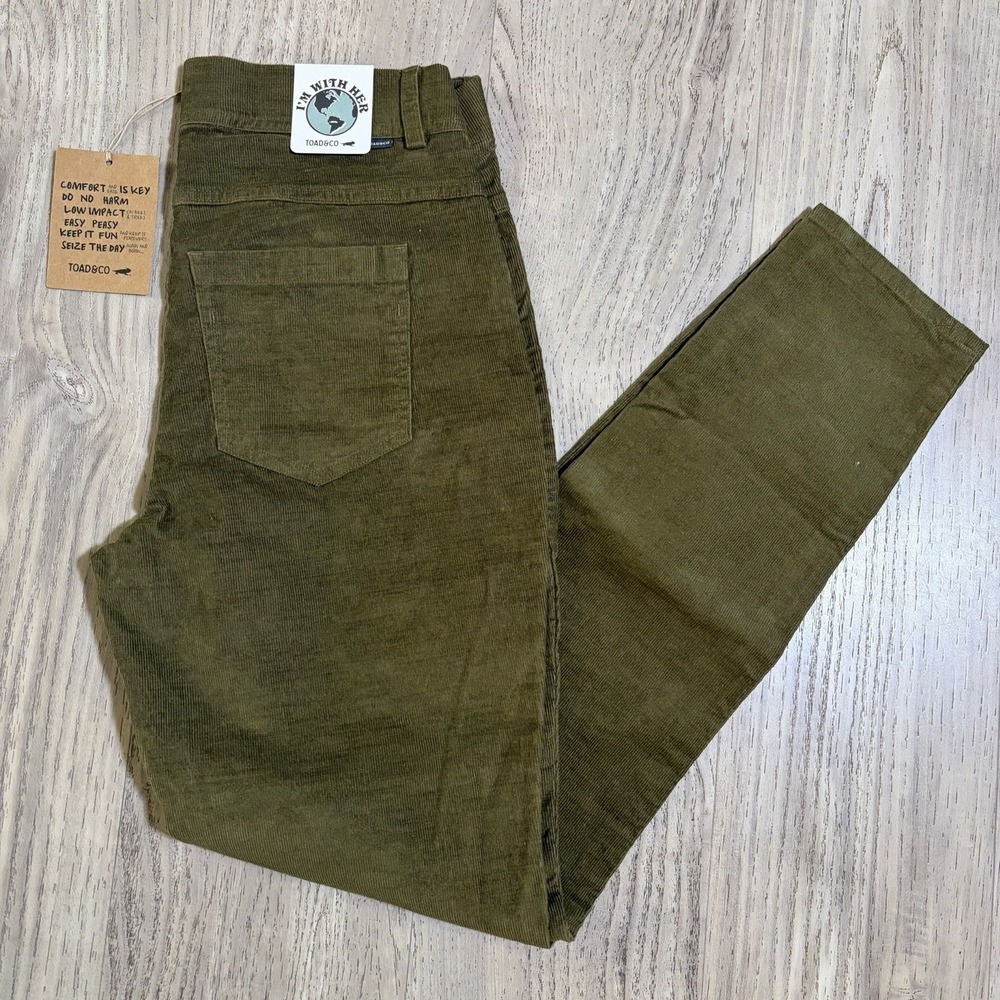 Toad&Co Skinny Pant Women Size 4 Corduroy Cotton Blend Light Stretch Olive Green